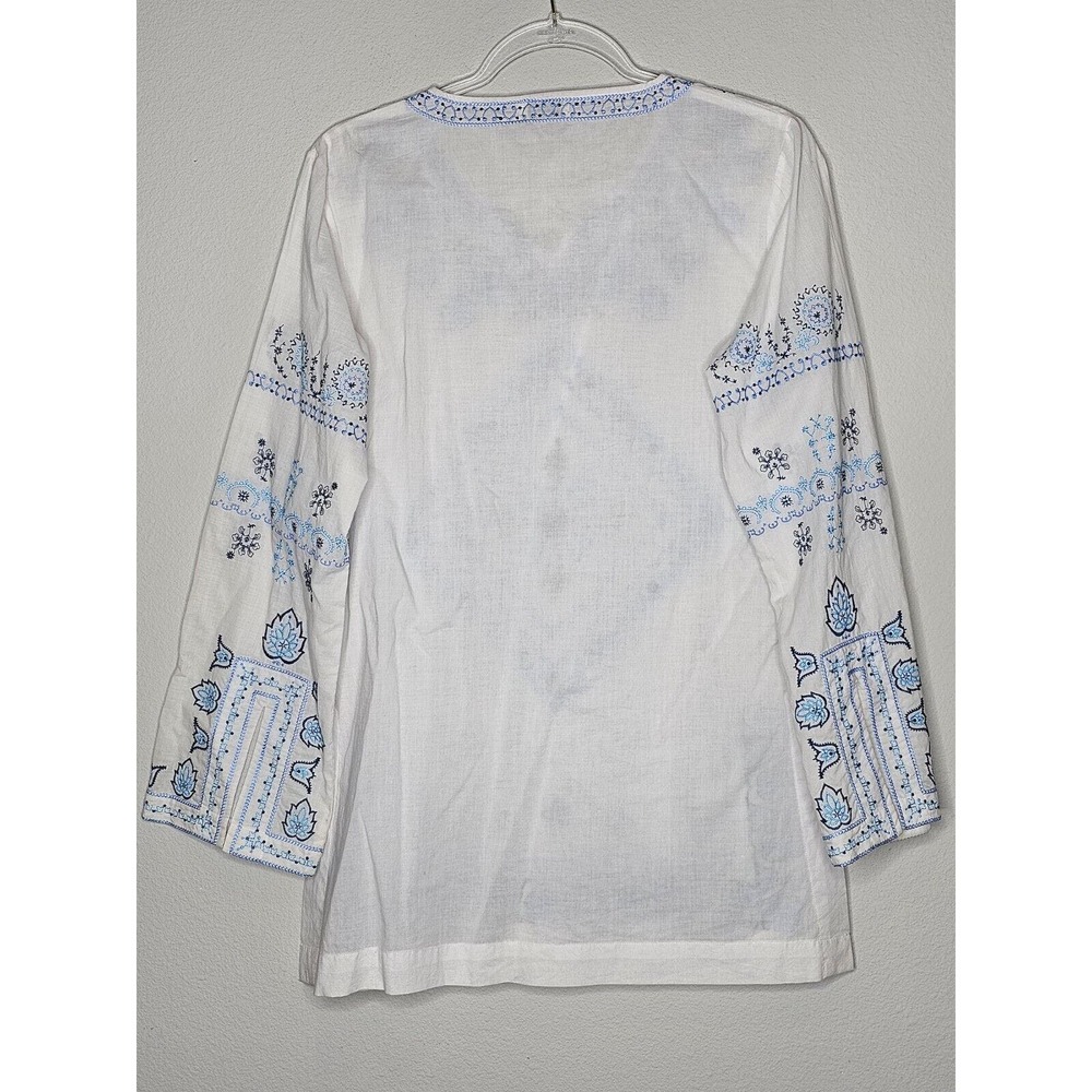 Tasha Polizzi Baja Blues Embroidered White Cotton Blouse Tunic Top Sz Medium - Picture 10 of 12